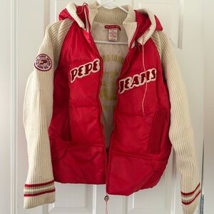 Pepe Jeans Red and Cream Puffer Jacket
